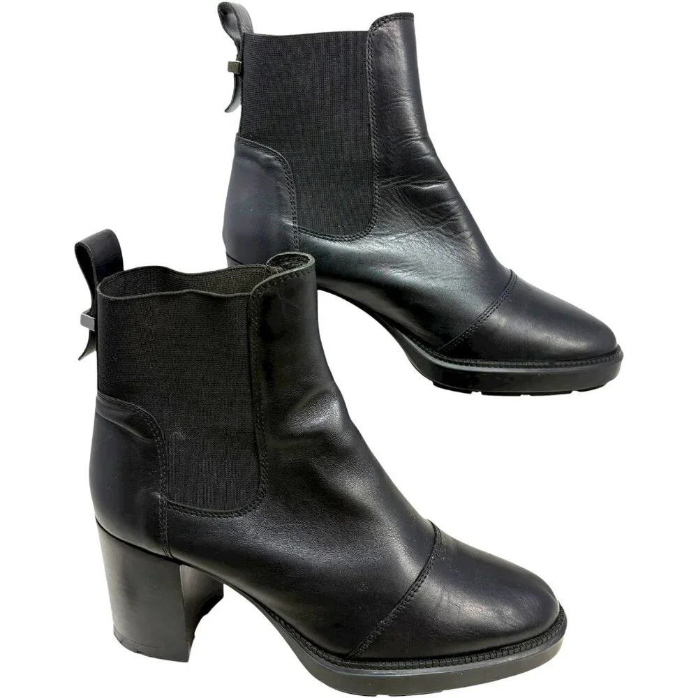 Aquatalia Ivory 338781 Black Leather‎ Chunky Heel Chelsea Bootie